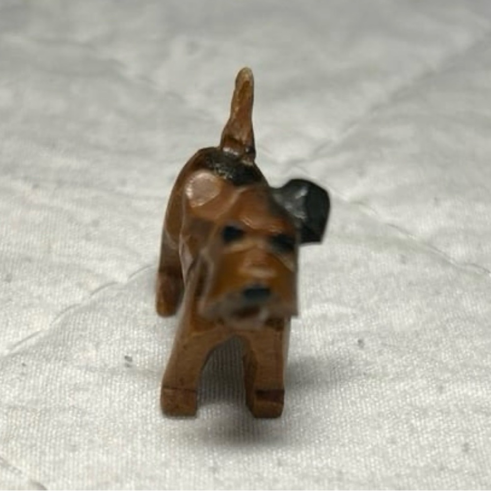 Antique Carved Miniature Wood Terrier  Figurine
